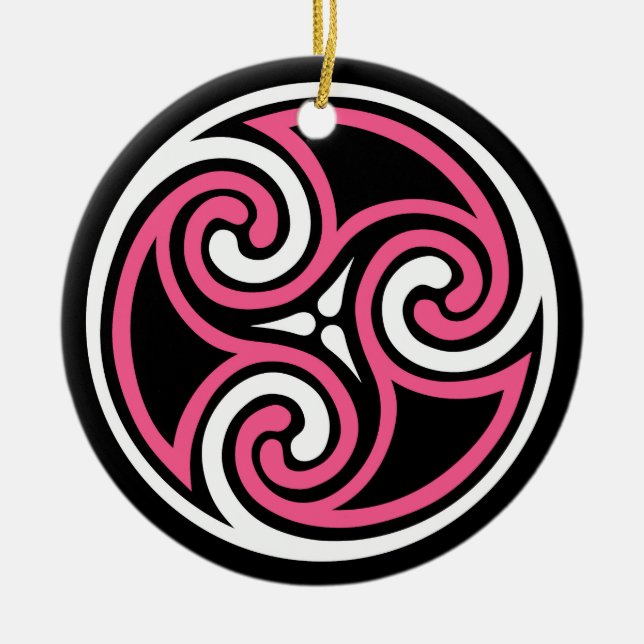 Ornamento De Cerâmica Padrão Celtic Triskele, Fuchsia, Preto e Branco (Frente)
