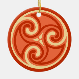 Ornamento De Cerâmica Padrão Celtic Triskele, laranja mandarim