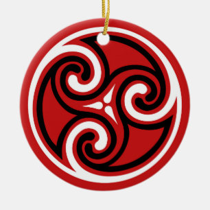 Ornamento De Cerâmica Padrão Celtic Triskele, Vermelho, Preto e Branco