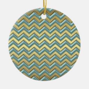 Ornamento De Cerâmica Padrão Chevron Dourado e lacrimogênio