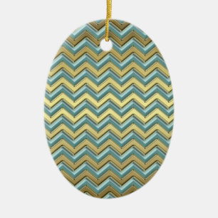Ornamento De Cerâmica Padrão Chevron Dourado e lacrimogênio