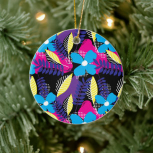 Ornamento De Cerâmica Padrão Chic Floral e Ponto Colorido com Folhas Cer