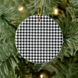 Ornamento De Cerâmica Padrão Clássico de Houndstooth: Preto e Branco Vin