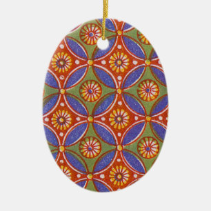 Ornamento De Cerâmica Padrão Colorido do Círculo Vermelho Rústico Geo