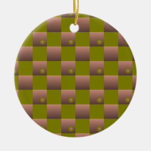 Ornamento De Cerâmica Padrão controlado em castanho e verde-oliva