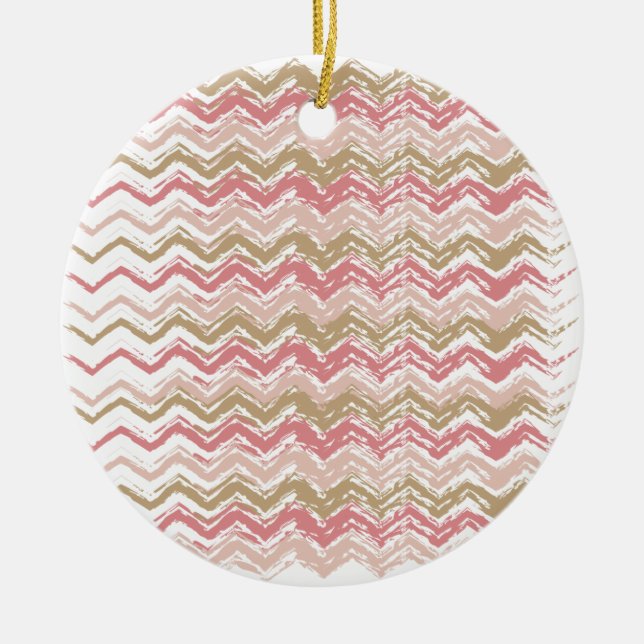 Ornamento De Cerâmica Padrão Coral Spice Scribble ZigZag Chevron (Frente)