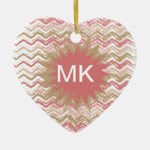 Ornamento De Cerâmica Padrão Coral Spice Scribble ZigZag Chevron