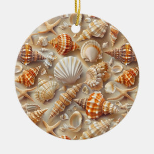 Ornamento De Cerâmica Padrão Costeira Elegance Seashell