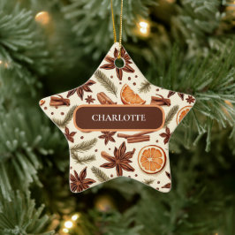 Ornamento De Cerâmica Padrão Cozy Spice Personalizado - Nome