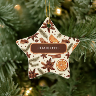 Ornamento De Cerâmica Padrão Cozy Spice Personalizado - Nome