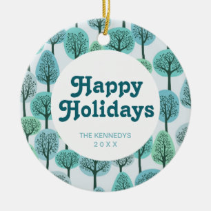 Ornamento De Cerâmica Padrão da Floresta de inverno