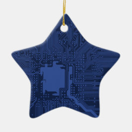 Ornamento De Cerâmica Padrão da placa-mãe do Geek azul