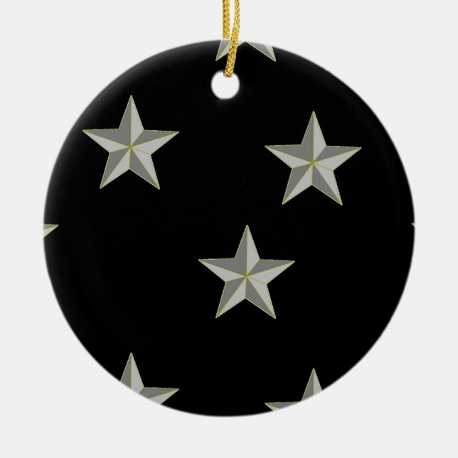 Ornamento De Cerâmica padrão das estrelas da cinza em preto (Frente)