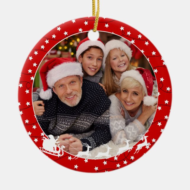 Ornamento De Cerâmica Padrão das luzes estreladas Uma foto no Natal (Frente)