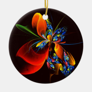 Ornamento De Cerâmica Padrão de Abstrato de Arte Floral Azul Laranja Mod