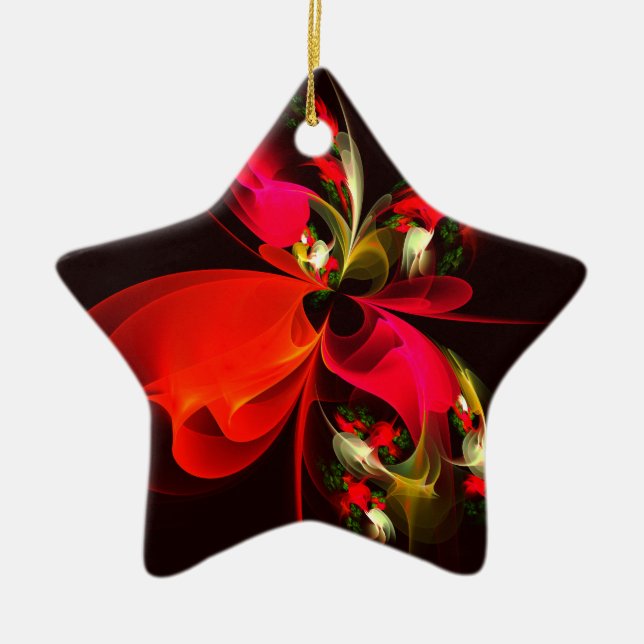 Ornamento De Cerâmica Padrão de Abstrato de Arte Vermelha Verde Floral M (Frente)