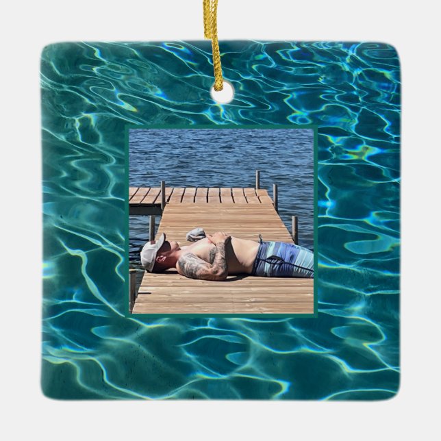 Ornamento De Cerâmica Padrão de Água Azul Aqua, ondas do oceano ondulant (Frente)