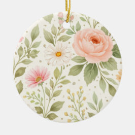 Ornamento De Cerâmica Padrão de Aquarela Floral Suave