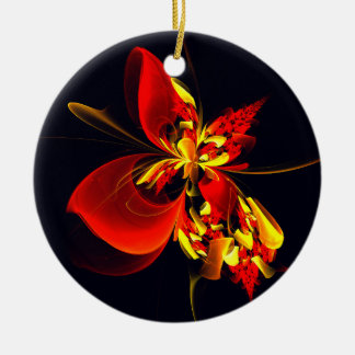 Ornamento De Cerâmica Padrão de Arte Abstrata Floral Amarelo Vermelho Mo
