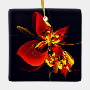 Ornamento De Cerâmica Padrão de Arte Abstrata Floral Amarelo Vermelho Mo