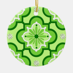 Ornamento De Cerâmica Padrão de azulejo marroquino - Verde limão
