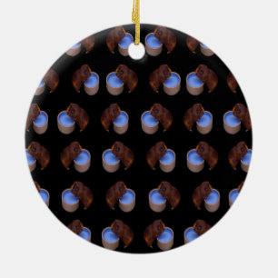 Ornamento De Cerâmica Padrão De Bebendo Permanente Do Suíno-Guiné,