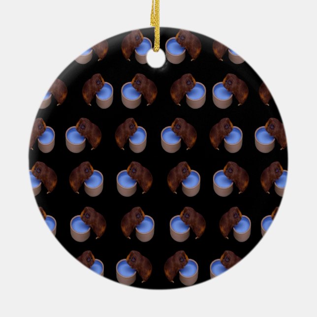 Ornamento De Cerâmica Padrão De Bebendo Permanente Do Suíno-Guiné, (Traseira)