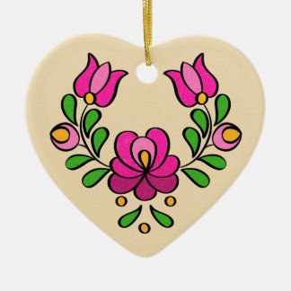 Ornamento De Cerâmica Padrão de bordado húngaro, "Matyó" - rosa