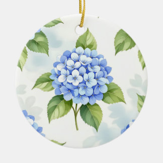 Ornamento De Cerâmica Padrão de Buquê de Hortênsia Azul Pastel
