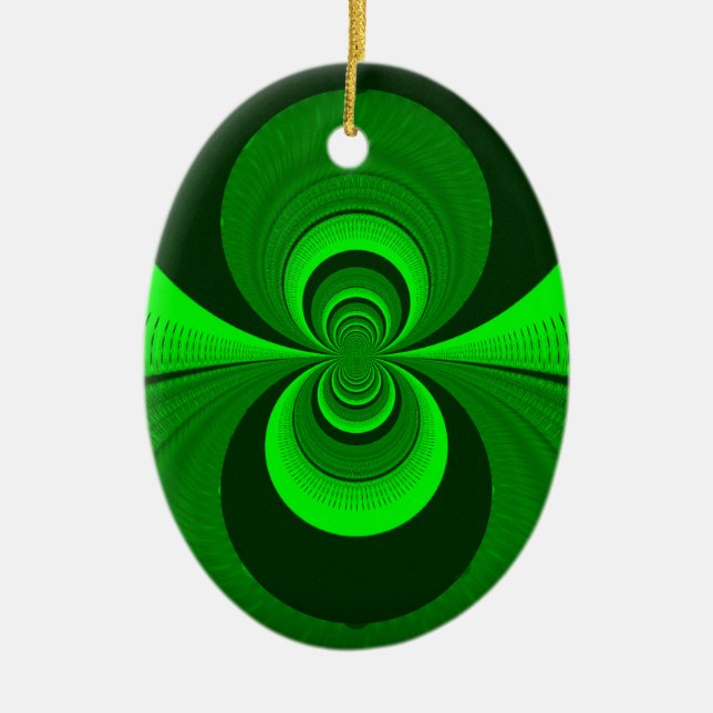 Ornamento De Cerâmica Padrão de caleidoscópio verde brilhante abstrato (Frente)