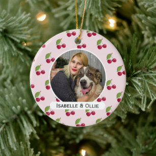Ornamento De Cerâmica Padrão de Cereja Fofa Foto Personalizada
