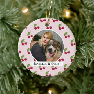 Ornamento De Cerâmica Padrão de Cereja Fofa Foto Personalizada