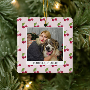 Ornamento De Cerâmica Padrão de Cereja Fofa Foto Personalizada