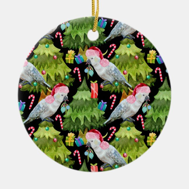 Ornamento De Cerâmica Padrão de Cockatoo de Natal de Verão (Frente)