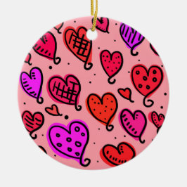 Ornamento De Cerâmica Padrão de Coração Correspondente Único