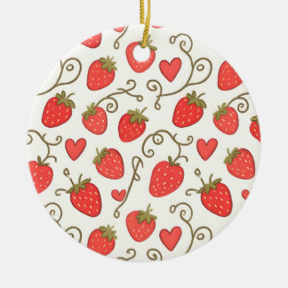 Ornamento De Cerâmica Padrão de Coração de Morango Fofo e Caprichoso