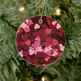 Ornamento De Cerâmica Padrão de Coração Vermelho e Rosa Moderno em Confe