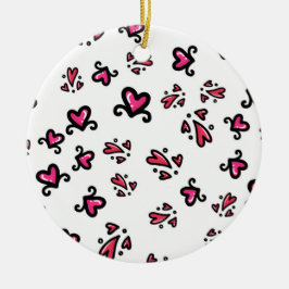 Ornamento De Cerâmica Padrão de Corações Rosa – Design Fofo de Rabiscos