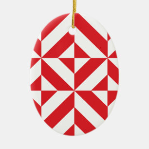 Ornamento De Cerâmica Padrão de Cubo de Deco Geométrico Cerery Red