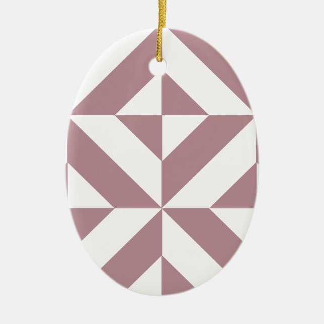 Ornamento De Cerâmica Padrão de Cubo Geométrico de Deco em Mauve Escuro (Frente)