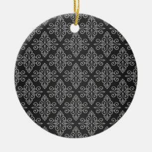 Ornamento De Cerâmica Padrão de Damasco Preto e Branco