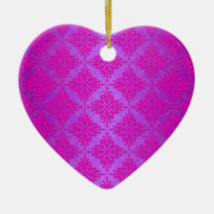 Ornamento De Cerâmica Padrão de Damasco Rosa e Roxo Fofo