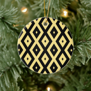 Ornamento De Cerâmica Padrão de diamante amarelo-limão e preto