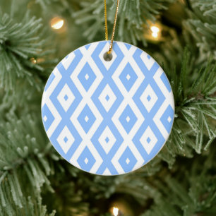 Ornamento De Cerâmica Padrão de diamante azul e branco