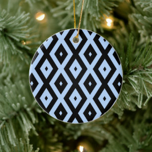 Ornamento De Cerâmica Padrão de diamante azul pálido e preto