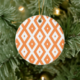 Ornamento De Cerâmica Padrão de diamante branco e laranja
