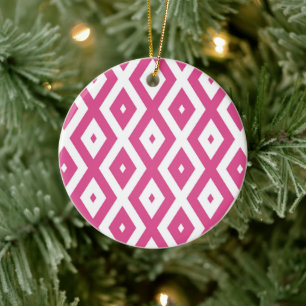 Ornamento De Cerâmica Padrão de diamante rosa e branco