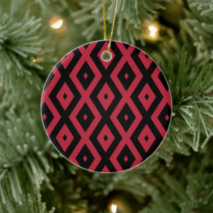 Ornamento De Cerâmica Padrão de diamante vermelho e preto