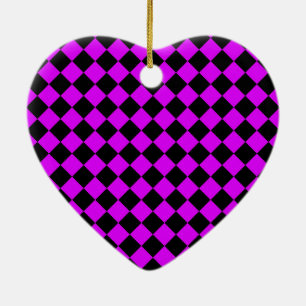 Ornamento De Cerâmica Padrão de Diamante Xadrez Preto Roxo