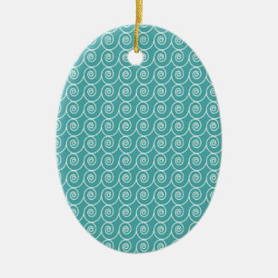 Ornamento De Cerâmica Padrão de Dica Curlie Aqua e Branco